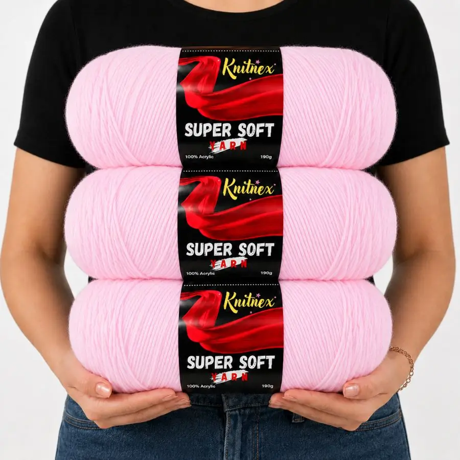 Acrylic Yarn 3 Balls 570g Soft Crochet Yarn Thick Knitting Thread for Sweater Scarf Hat Blanket DIY Handcraft