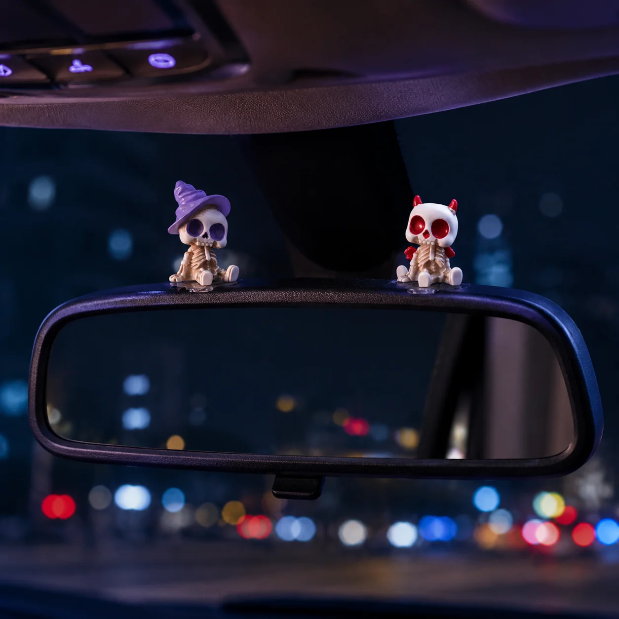 8PCS/SET Skeleton and Candy Car Interior Decoration Funny Auto Center Console Rearview Mirror Ornaments For Halloween Car Access