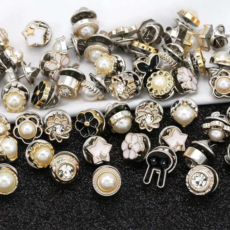 10p Free Sewing Pearl Instant Buttons Snap Button Prevent Accidental Exposure Buttons Brooches Pins for Jeans Shirt Sweater Coat