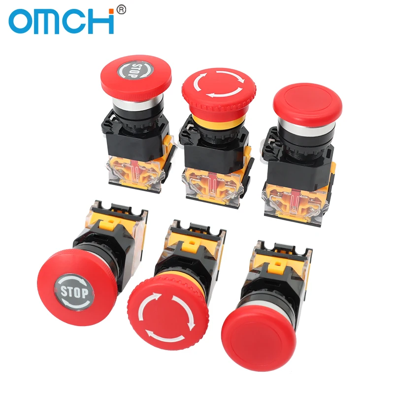 OMCH 1PCS 22mm LA38-11ZS Self-Locking Emergency Stop Switch Button 1NO 1NC Mushroom Head Switch Self-recovery Self-Locking