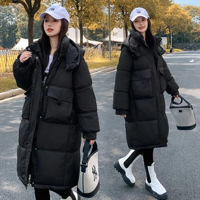 

New women's mid to long length knee length cotton jacket Korean version loose and thick winter commute versatile coat
