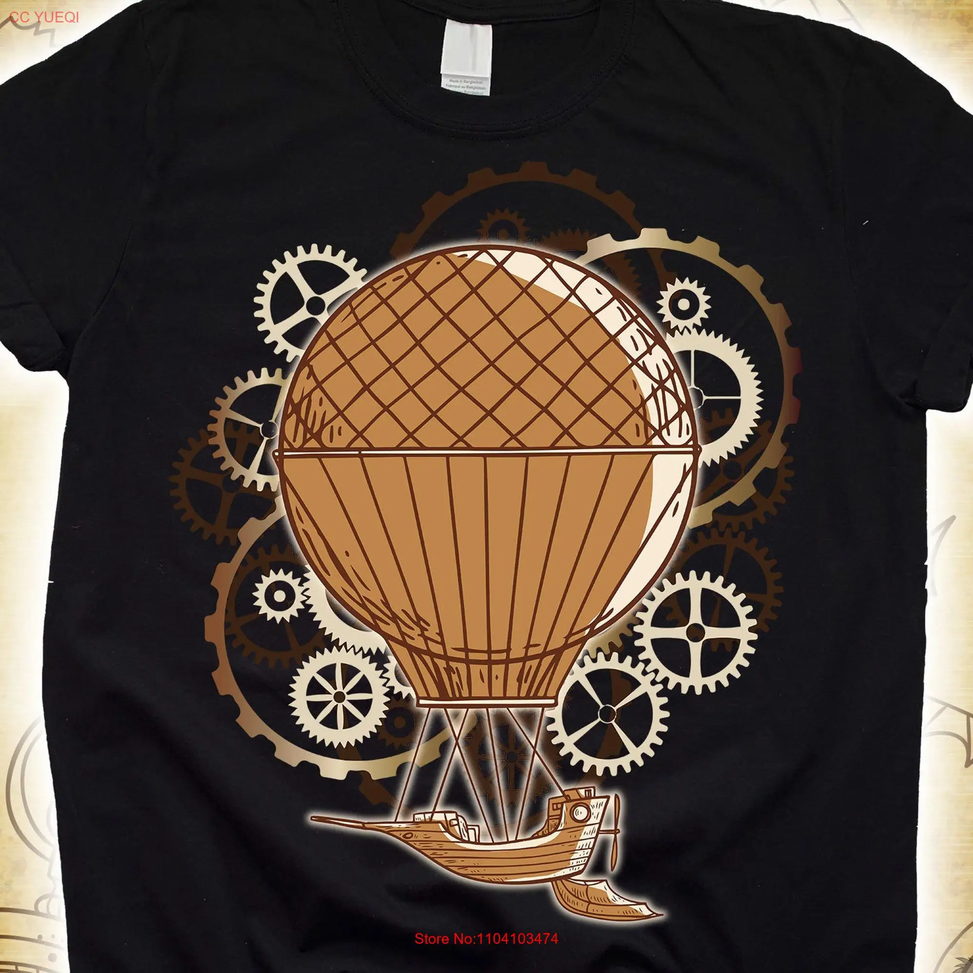 Flying Boat Steampunk T Shirt for Kids Sci Fit Steam punk Art Drawings Aesthetic Fantasy Victorian Era