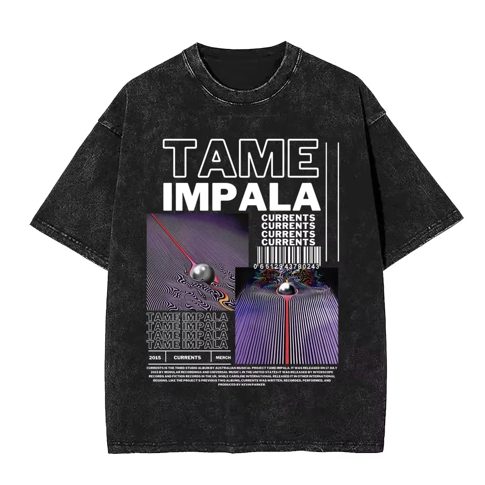 

2025 VintageWashed Pop Rock Band Tame Impala Currents футболки с графическим принтом для мужчин и женщин повседневная хлопковая футболка с коротким рукавом