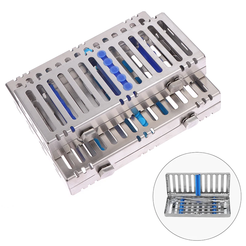 Stainless Steel Dental Autoclavable Surgical Sterilization Box Sterilization Rack Dental Cassette File Burs Disinfection Tray