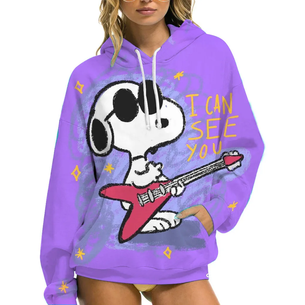 Snoopy Simple lettre sweat à capuche imprimé femmes chaud laine à capuche mode sweat à capuche décontracté automne ample col rond vêtements pour femmes