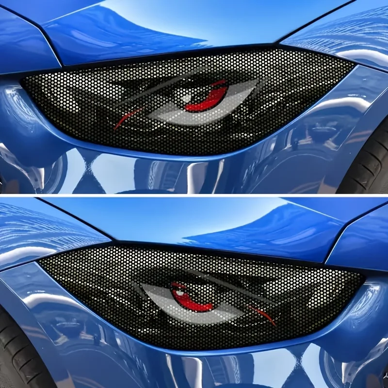 2 pack car headlight sticker grid eye decal, durable lampshade decorative sticker, suitable for car headlights and tail lights,
