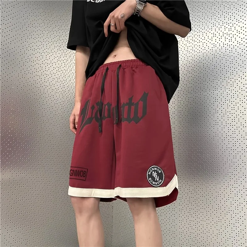 

American Sports Style Men's Summer Casual Four-Quarter Beach Shorts Letter Print Loose Basketball Pants Streetwear