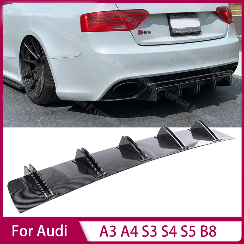 For Audi A3 A4 S3 S4 S5 B8 Rear Diffuser Carbon 10-Fin Bumper Splitter Spoiler Universal posterior lip Blade design