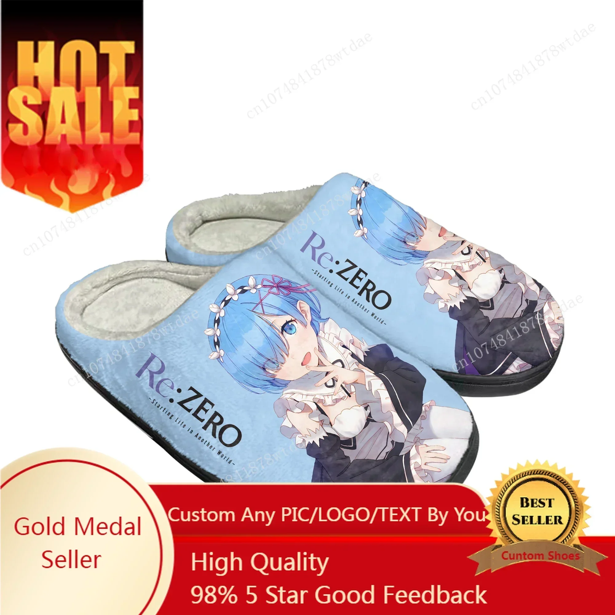 Rem Ram Home Cotton Slippers Mens Womens  Re:Zero Plush Bedroom Casual Keep Warm Shoes Anime Mamga Custom Thermal Indoor Slipper