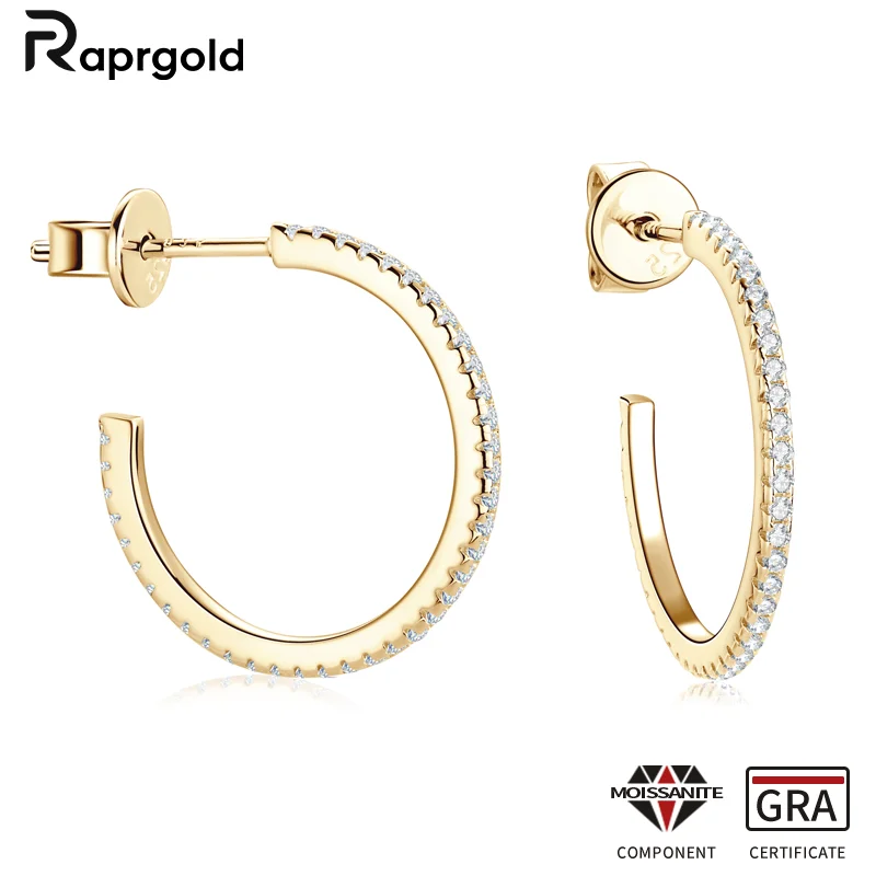 

Сертифицированные RAPRGOLD серьги-гвоздики с муассанитом C-образной формы для женщин, серьги-гвоздики из стерлингового серебра 925 пробы, повседневные ювелирные изделия, подарок Pendiente