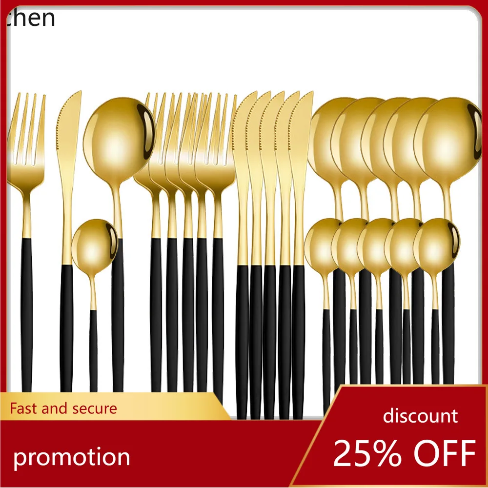 YFY stainless steel portuguese 24-piece cutlery set - steak knife, fork, and spoon - western dining 4-piece main course set