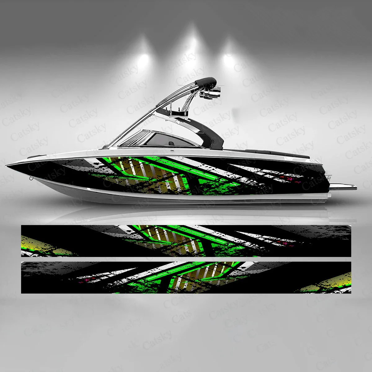 

Green Graffiti Grunge Colorful Boat Sticker Fashion Custom Fish Boat-Sticker Vinyl Waterproof Boat Wrap Graphic Boat Wrap Decal