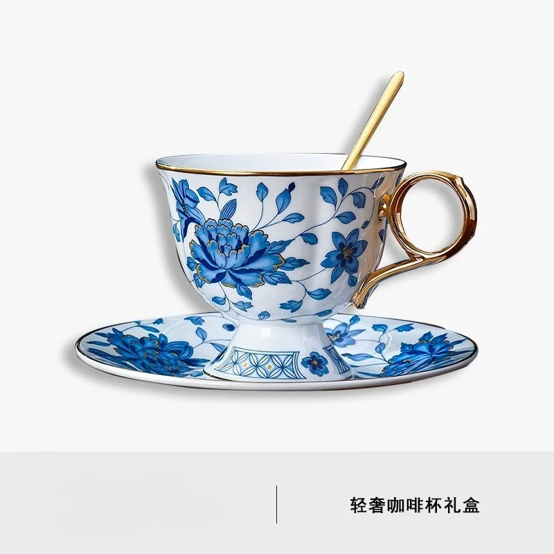 

Blue and white bone china coffee cup and saucer set, British afternoon tea set, couple pair of cups for newcomers andgirlfriends