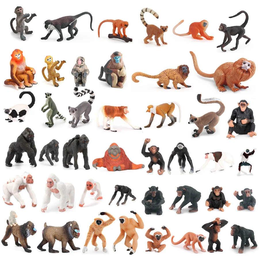 Realistic Jungle Primate Animals Chimpanzee Mandrill Gibbons Indri Lemur Golden Monkey Model Action Figure Educational Toys