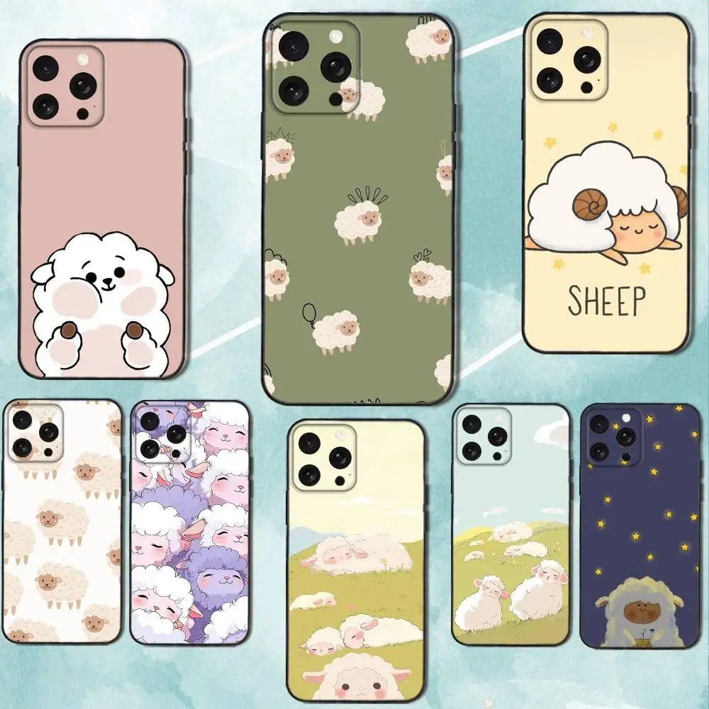 

Cartoon Cute Sheep Phone Case For iPhone 16e,16,15,14,13,12,11,Pro,X,XS,Max,XR,Plus,Mini Soft Black Cover