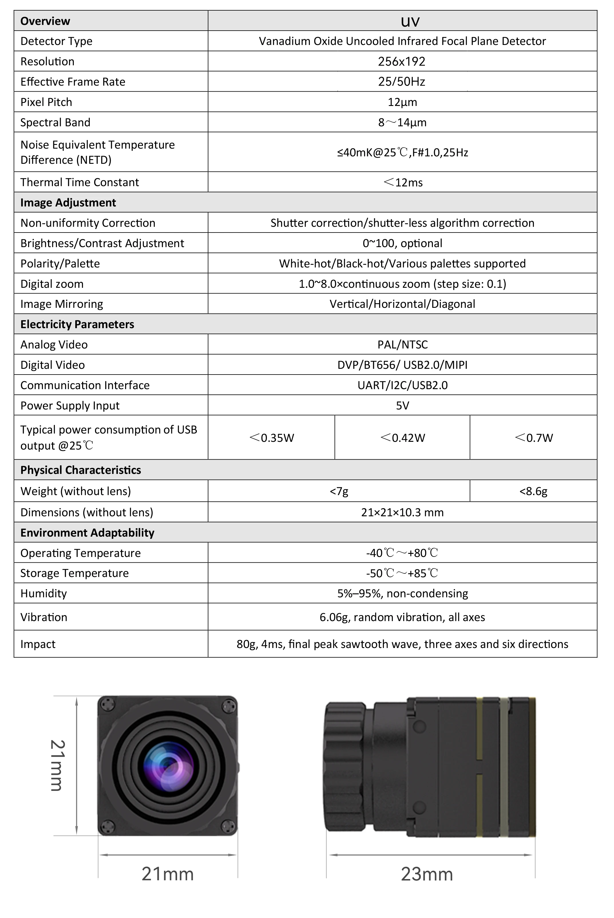 USB 256*192 9mm Focal Length Uncooled Thermal Image Camera Module Infrared Drones Accessory