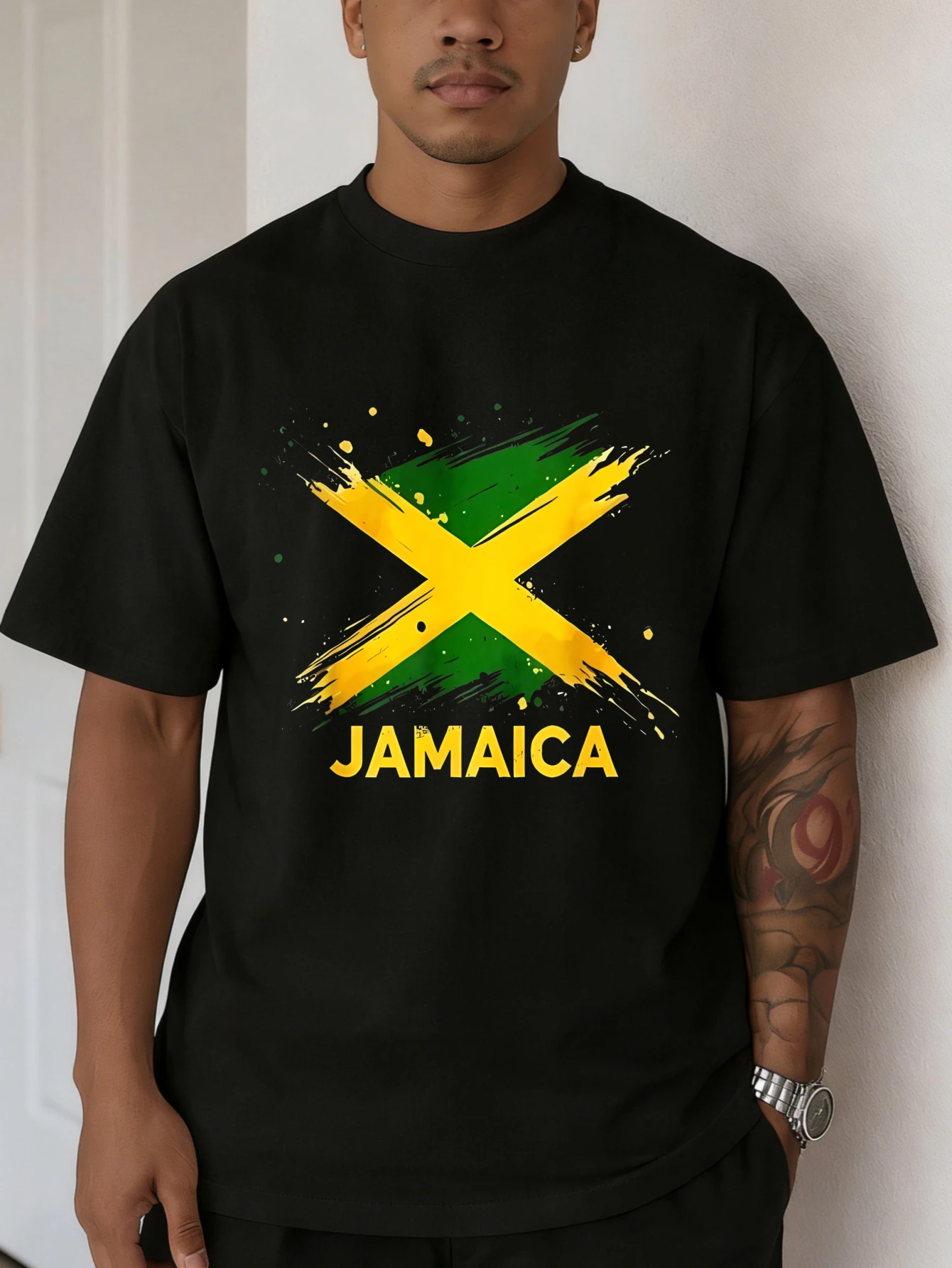 

Мужская хлопковая футболка с короткими рукавами и принтом флага Ямайки, мужская летняя повседневная футболка с круглым вырезом, повседневная одежда