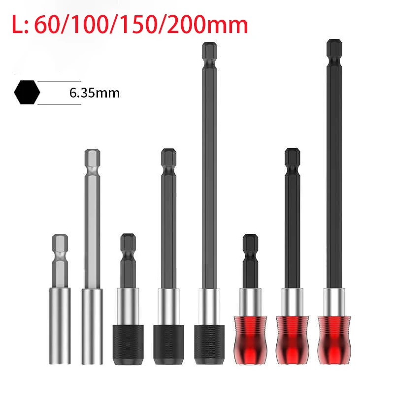 1/3/5pcs Hexagonal Handle Red Quick Release Self-locking Extension Rod 60/100/150/200mm Screwdriver Head Extension Rod Tools