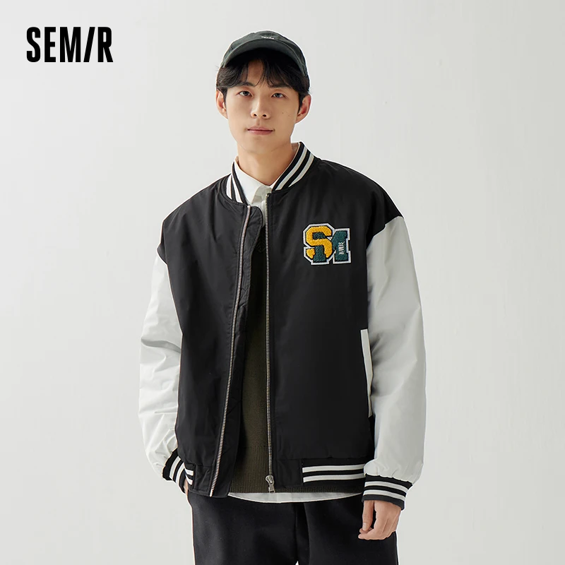 Semir Men Jacket Autumn New Exquisite Terry Embroidery Fashion Contrast Color Splicing Baseball Uniform Trendy Jacket for Men