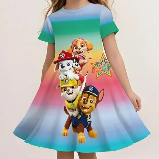 

Kids Casual Beach Dress Girls Paw Patrol Cute Cartoon Print Summer Fashion Lightweight Breathable Soft Sundress