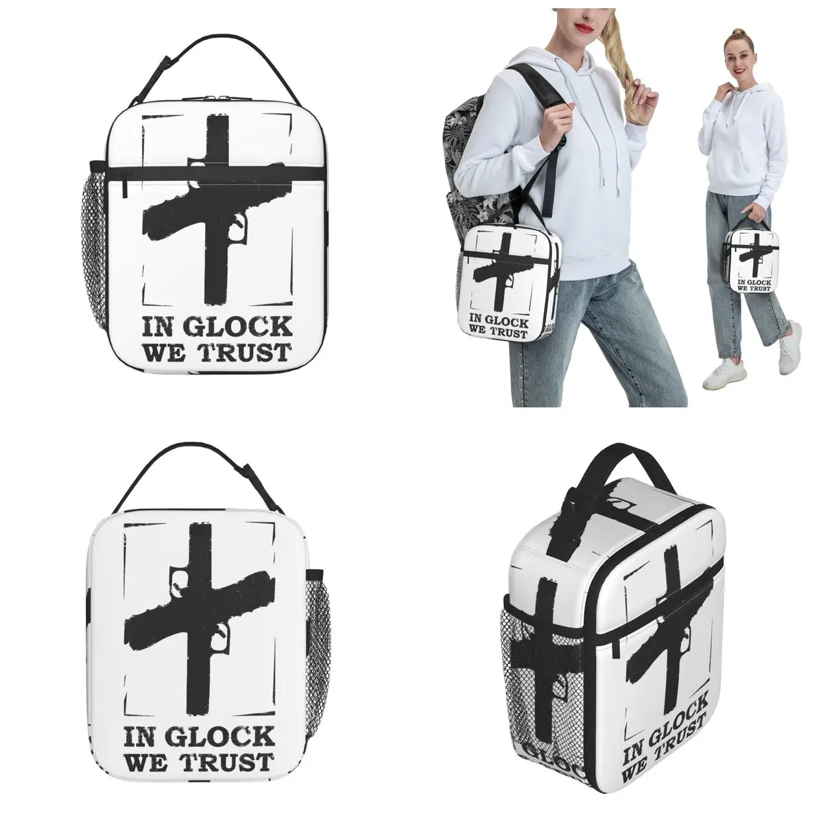 Insulated Lunch Boxes In Glock We Trust Merch Pistol Guns Glock Lovers Storage Food Box Y2K Thermal Cooler Bento Box For School