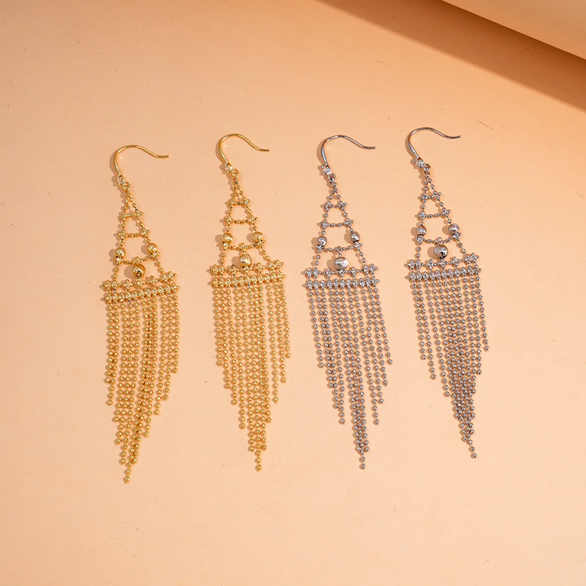 Zircon triangular ear hook gold fringed earrings light luxury high sense fashion exaggerated earrings