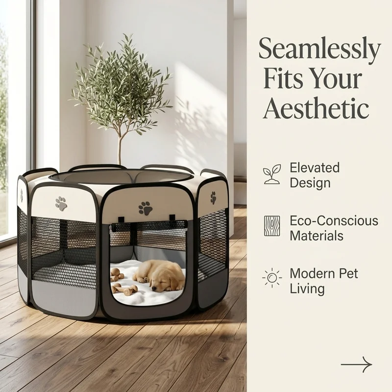 Pet Playpen Foldable Dogs Accessories Reinforced Dog Whelping Box Waterproof Claw-Proof Mesh Safety Pod Portable Exercise Fenc