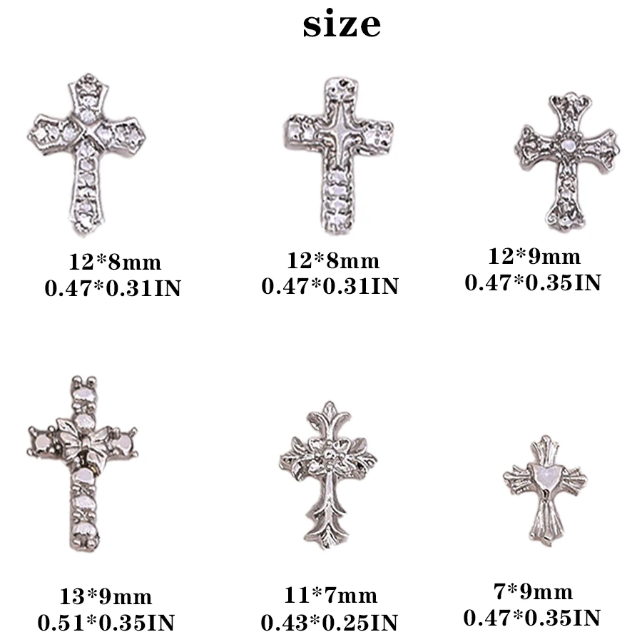 SANANIE 30pcs 3D Punk Vintage Alloy Cross Design Nail Art Charms Light Luxury Rhinestone Silver DIY Manicure Jewelry Accessories
