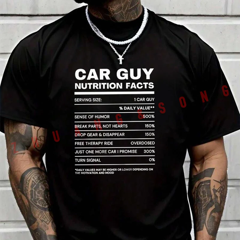 

Men's Women Summer T-shirt Car Guy Nutrition FactsTee Loose Short Sleeved Casual Basic TShirt Round Unisex Tops