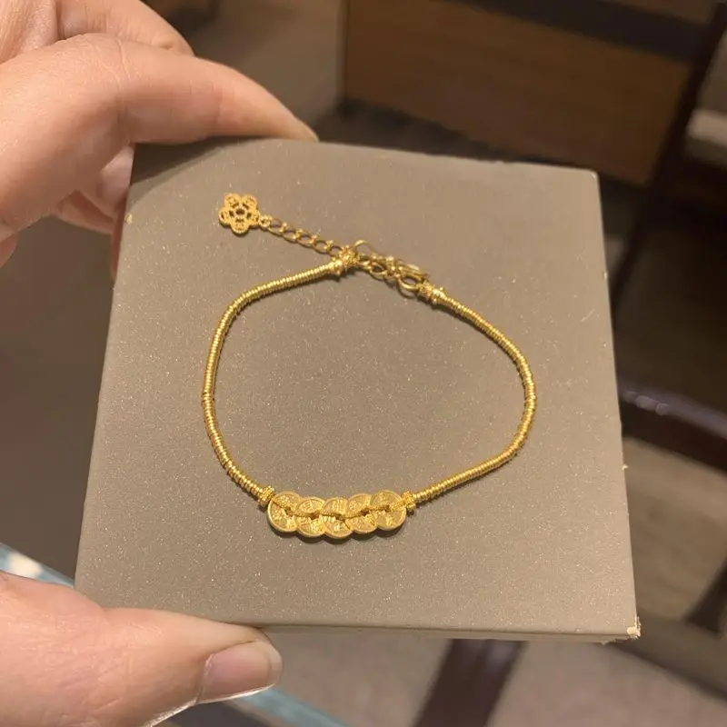 

Five Emperors Coin Gold Plated Twisted Bracelet Niche Design Women Jewelry Lucky Symbolic Birthday Gift for Her Unique Fashion