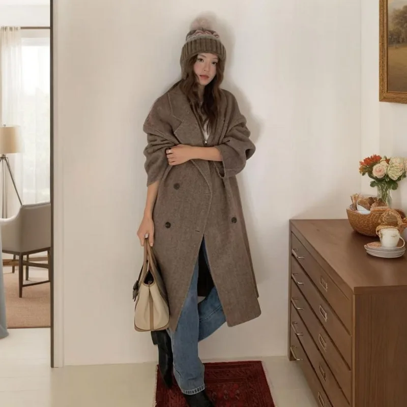 

2026 Women Autumn Winter Wool Coat Loose Medium Long Retro Coat