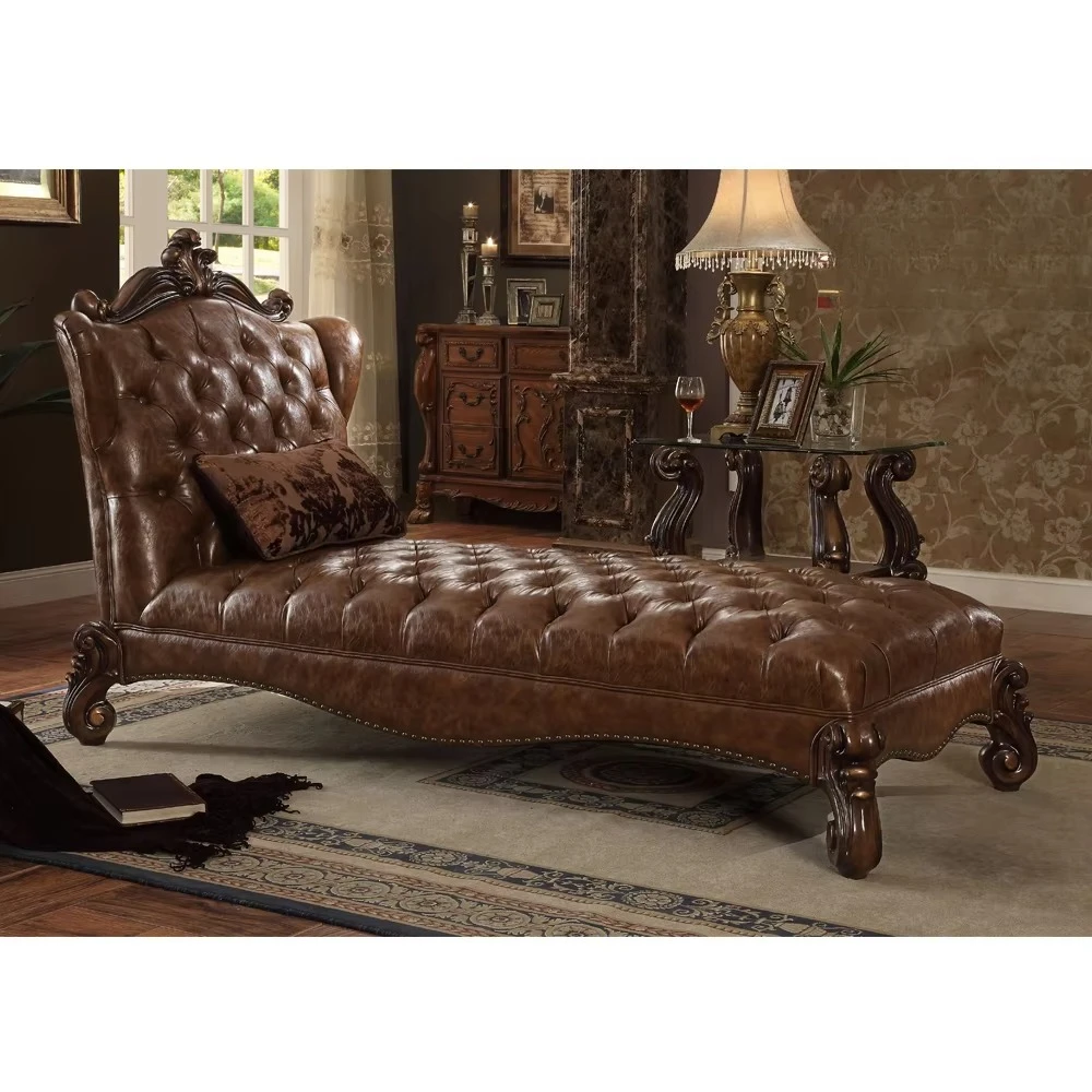 Furniture Antique Regally Tufted Victorian - Style Traditional Bed with Silk Upholstery and Gold Leaf Accents