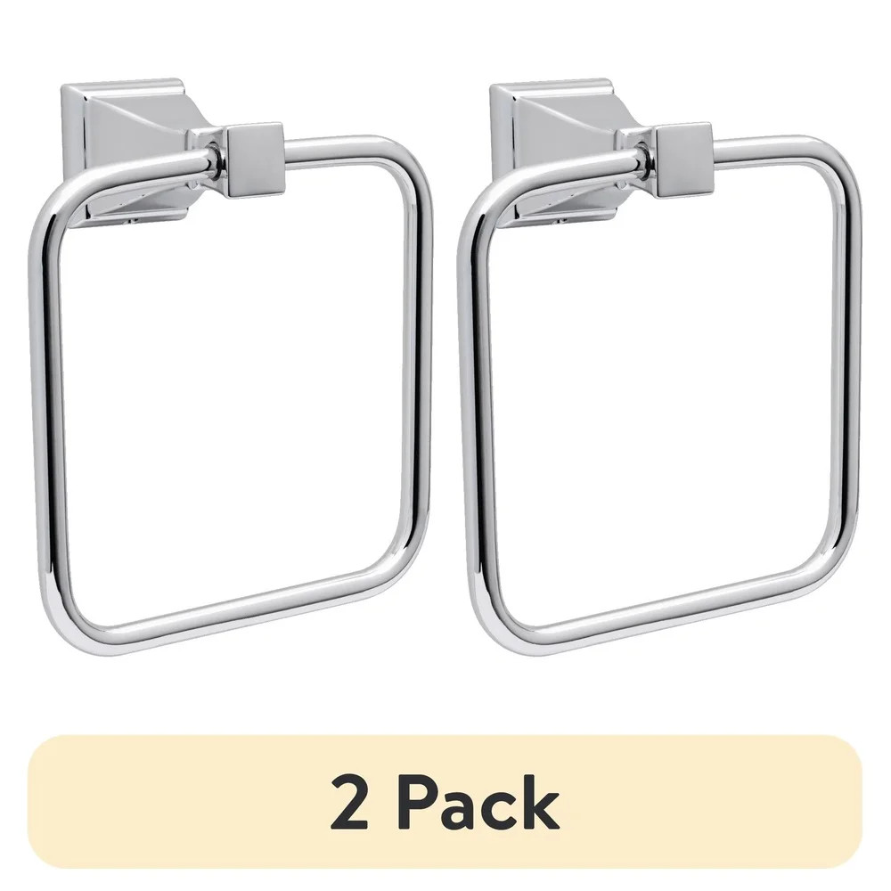 2 Pack Chrome Towel Ring Durable Zinc Construction Rust Resistant Bathroom Accessory Easy Mounting System Includes Hardware