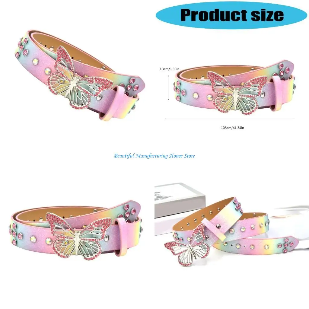 E56A Sparkling Butterfly Buckles Belt Waist Band for Women Teens Jeans Pants Decors