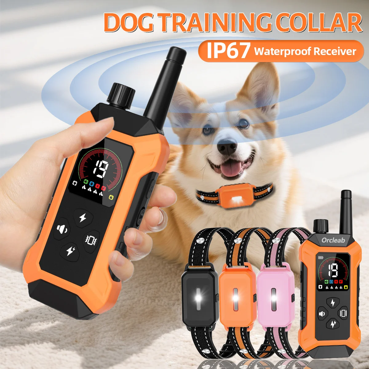 ORCLEAB PC-32 Electric Dog Training Collar Waterproof Outdoor Rechargeable Remote Control 4 Training Modes LCD For All Size Dog