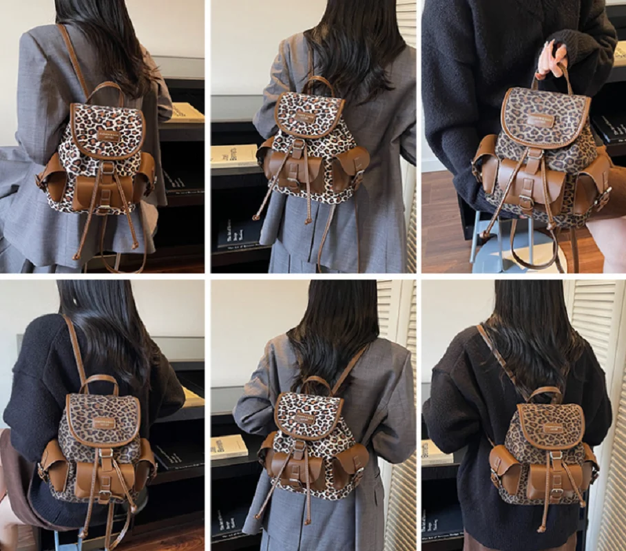 

Новые корейские модные леопардовые кожаные рюкзаки высокого качества, женские дорожные сумки на плечо большой вместимости, сумка через плечо