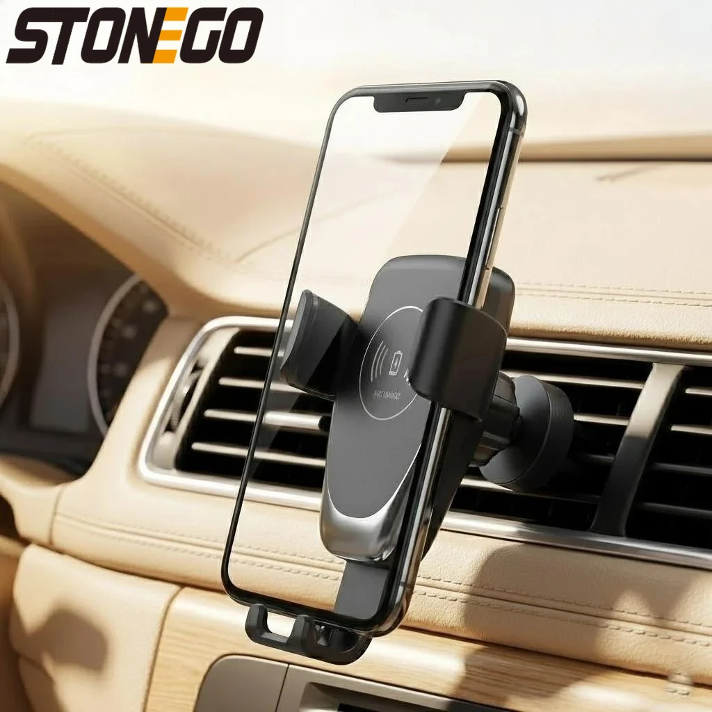 

Wireless Car Charger Mount Qi Fast Charging Auto Clamping LED Indicator Air Vent Smartphone Holder