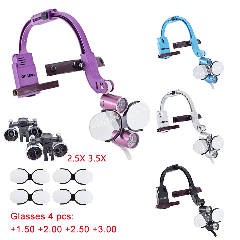 Whole Set Dr. Kim 2.5X 3.5X Dental LED Headlight For Magnification Binocular Loupes 5W Light Dentist Surgical Headlight