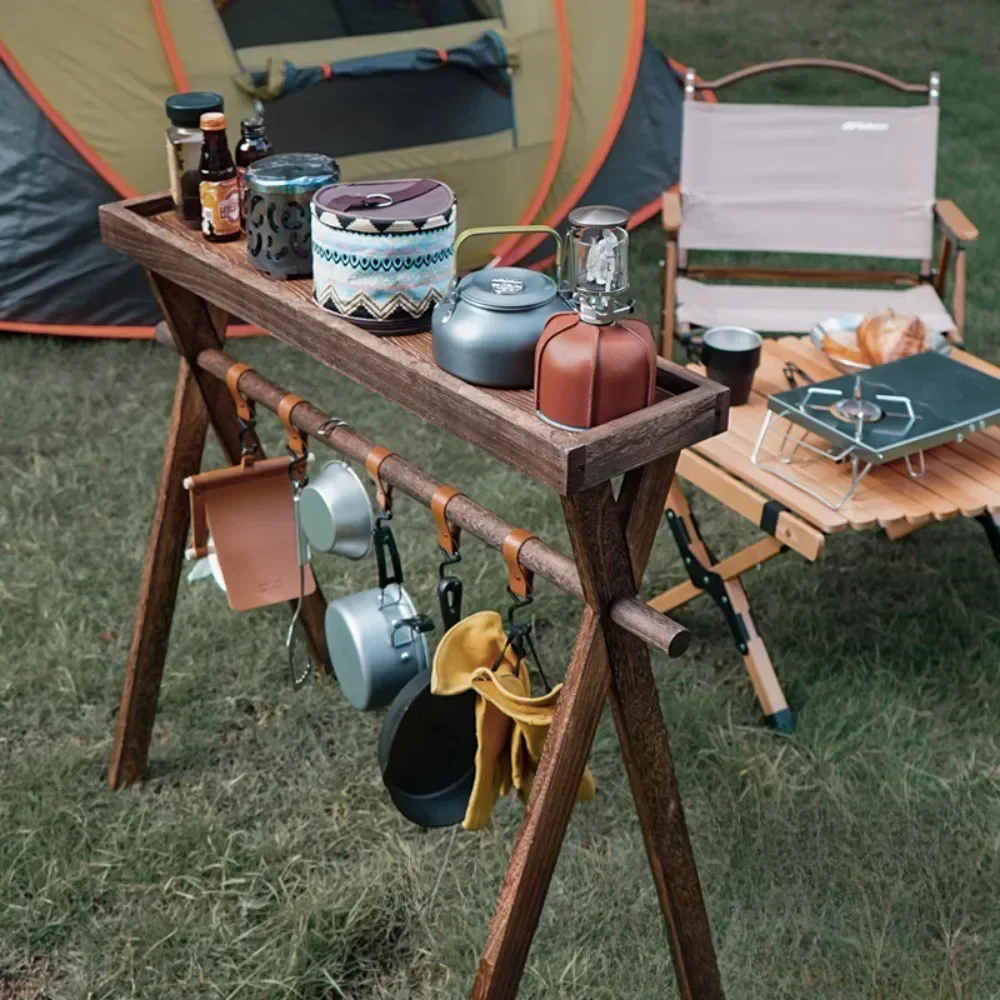 طاولة قابلة للطي للتخييم في الهواء الطلق ، أدوات طهي متعددة الوظائف ، أدوات مائدة ، رف مثلث ، أرفف توابل خشبية #3
