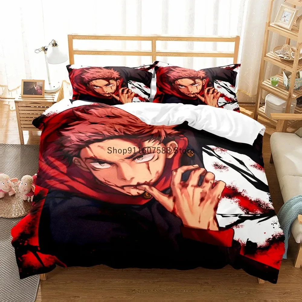 

Japanese Anime Jujutsu Kaisen Bedding Set Queen King Double Quilt Cover And Pillowcase Decor For Kids Soft Home Textiles