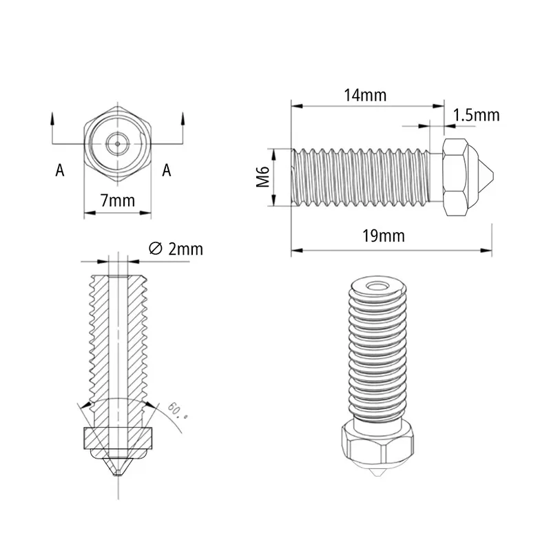 Düsen für Qidi Q1 pro / X PLUS 3/ X MAX 3/X SMART 3-beschichtete Kupfer-Klondüse Messingdüse aus gehärtetem Stahl