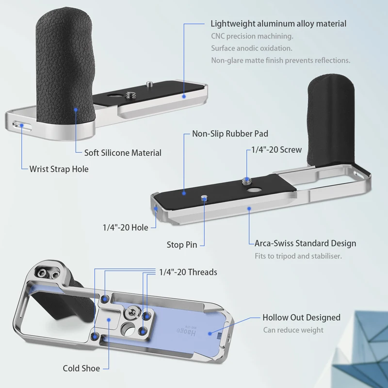 Haoge MHG-ZFW Handgriff für Nikon Zf Z F Kameragriff, integrierte Arca-Typplatte für DJI RS2/RS-C2/RS3/RS3-PRO/RS3 Mini, Silber