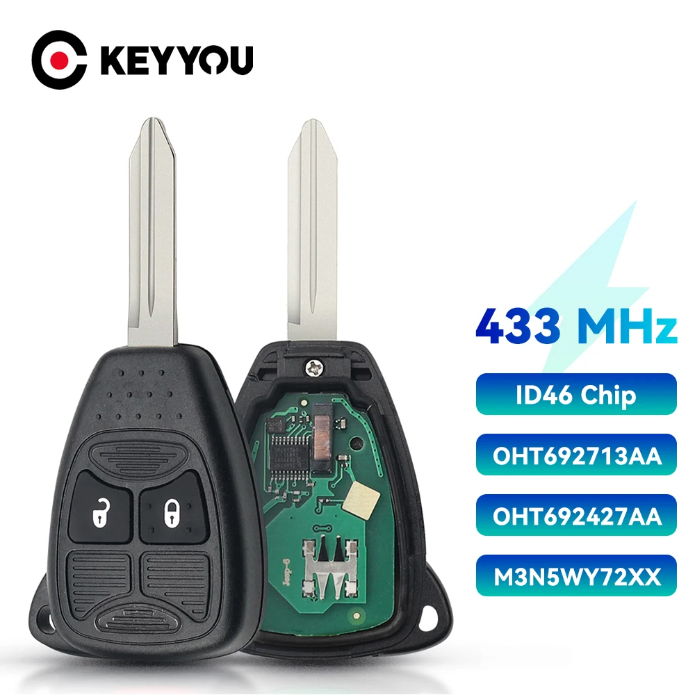 

KEYYOU Remote Key For Dodge RAM JEEP Commander Compass Grand Cherokee Chrysler OHT692427AA M3N5WY72XX 315/433MHZ ID46 Chip