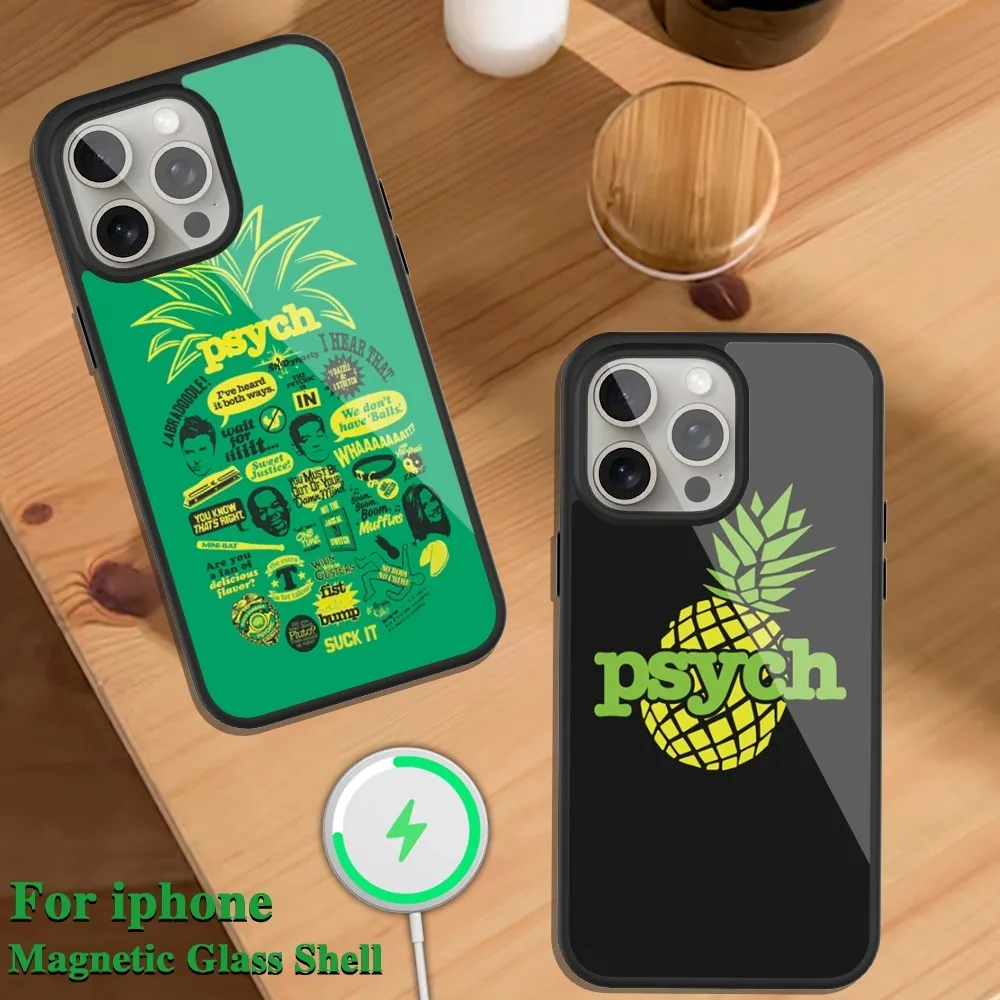 

Чехол Psych Shawn and Gus для телефона iPhone Magsafe Магнитный 13 14 15 11 12 Pro Max Plus стеклянный чехол для зарядки