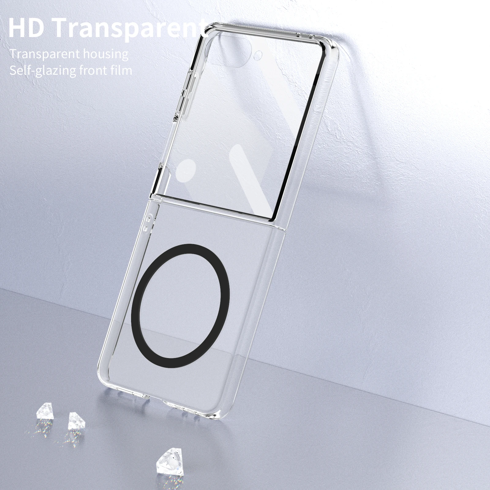 

Crystal Clear Magnetic Case For Samsung Galaxy Z Flip 7 6 5 4 Crystal Clear Cover With Tempered Glass Screen Protector Shockproo