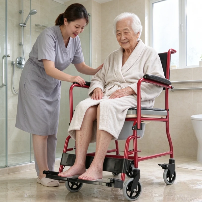 Toilet Commode Shower Chairs with Wheels Toilet Wheelchair Rolling Shower Seat for Elderly Bedside Commode Toilet Transfer Chair