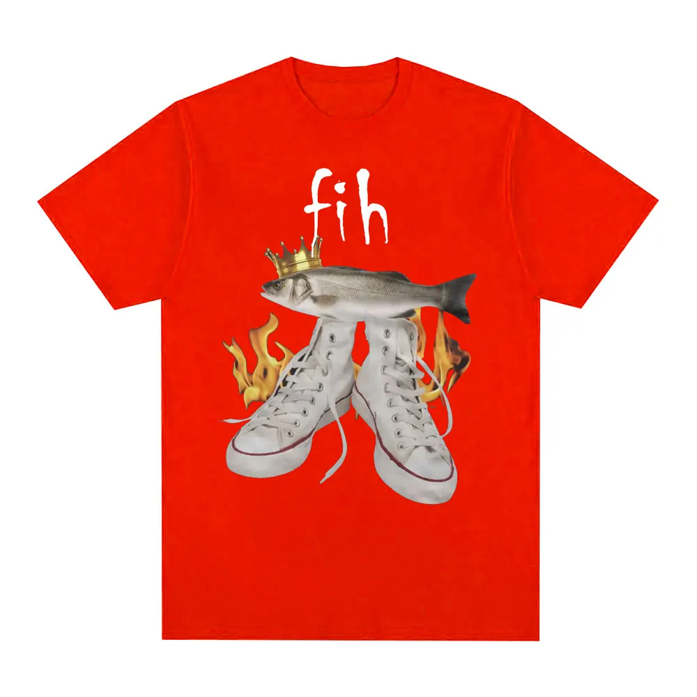 Fih مضحك ميمي الأسماك تي شيرت الرجال النساء موضة خمر المتضخم تي شيرت القطن عادية تي شيرتات قصيرة الاكمام Harajuku الشارع الشهير #6