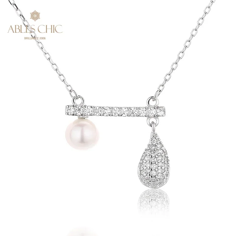 AC 5A Freshwater Pearls 6-6.5mm and CZ Paved Charms  Solid 925 Silver Pendant Necklace PN1005