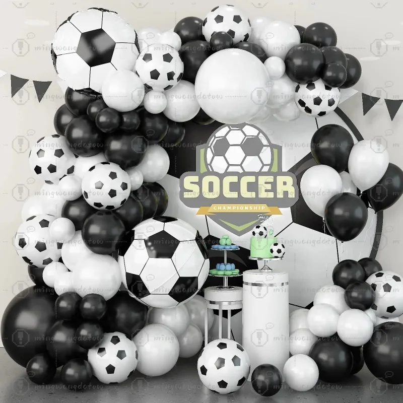 Fußball-Themen-Party Ballons Girlande Bogen Set Schwarz Weiß 4D Fußball Folienballon für Jungen Geburtstag Party Dekoration
