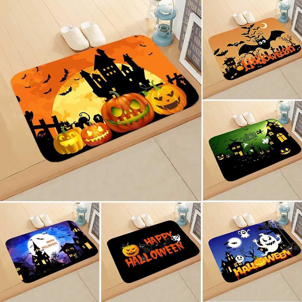 

Halloween Shop Tomb Night Pumpkin Bat Entrance Mat Strip Kitchen Bathroom Non Slip Floor Mat Carpet Happy Halloween Home Decor